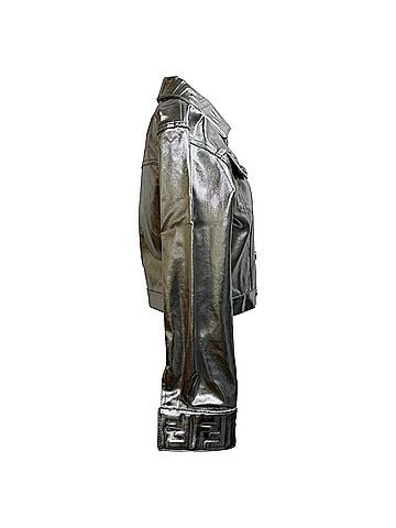 Fendi Fendi Cropped Denim Jacket in Metallic Silver Cotton (view 2)