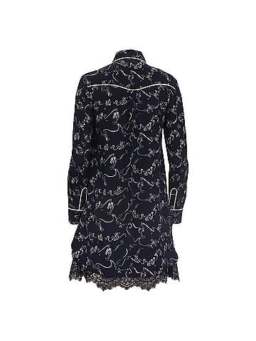 Tanya Taylor Tanya Taylor Printed Long Sleeve Mini Dress in Navy Blue Silk (view 1)