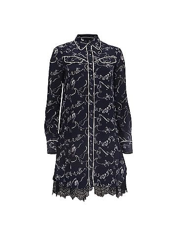 Tanya Taylor Tanya Taylor Printed Long Sleeve Mini Dress in Navy Blue Silk (view 2)