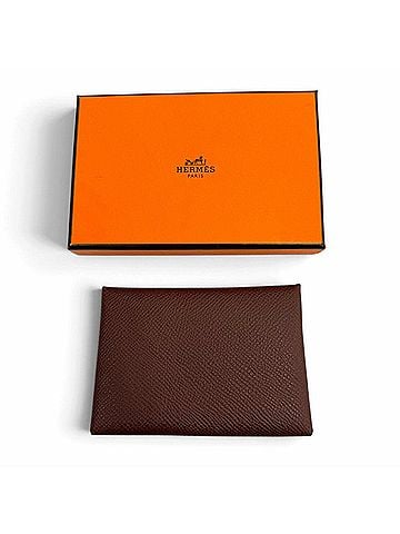 Hermès HERMES Calvi Duo Veau Epsom Leather TERRE Wallet/Coin Case, K Stamp, Made in France, Men's, with Box (view 2)