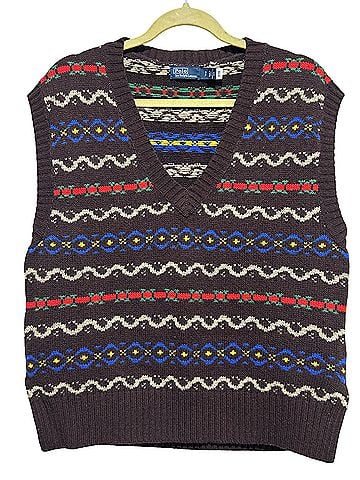Polo by Ralph Lauren Fair Isle V-Neck Brown Knit Wool Blend Sweater Vest (view 2)