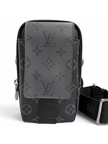 Louis Vuitton LOUIS VUITTON M81321 Monogram Eclipse Double Phone Pouch Shoulder Bag, Black, Made in Spain, Men's (view 1)