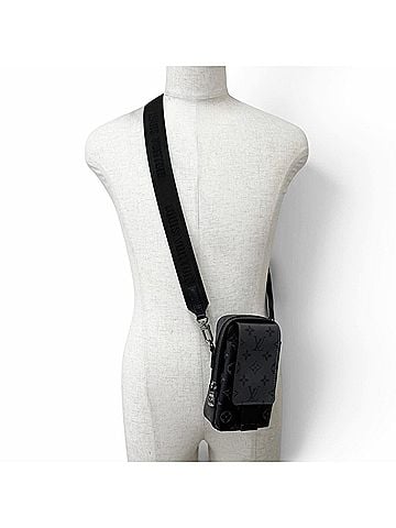 Louis Vuitton LOUIS VUITTON M81321 Monogram Eclipse Double Phone Pouch Shoulder Bag, Black, Made in Spain, Men's (view 2)