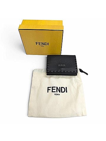 Fendi FENDI 7M0280 Selleria Leather Compact Tri-fold Wallet, Black, Men's, with Box and Dust Bag, Highly Recommended (view 2)