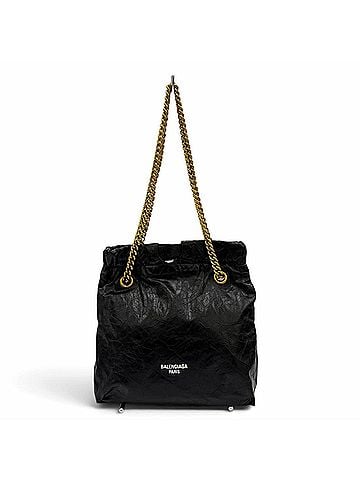 Balenciaga BALENCIAGA 742942 CRUSH Leather 2-Way Chain Shoulder Bag/Tote Bag, Black with Gold Hardware, Made in Italy, Women's (view 1)