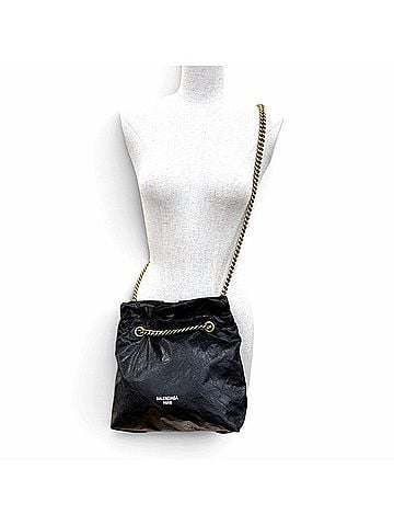Balenciaga BALENCIAGA 742942 CRUSH Leather 2-Way Chain Shoulder Bag/Tote Bag, Black with Gold Hardware, Made in Italy, Women's (view 2)
