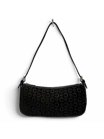 Céline CELINE Vintage Macadam Leather Trim Suede Accessory Pouch, Black, Made in Italy, Women's (view 1)