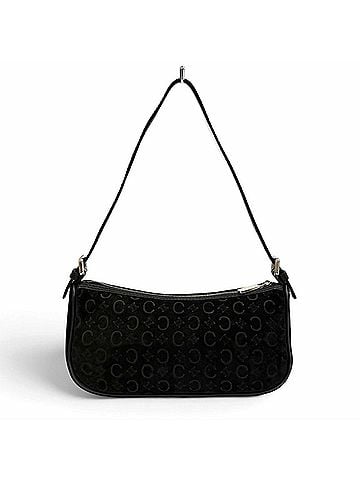 Céline CELINE Vintage Macadam Leather Trim Suede Accessory Pouch, Black, Made in Italy, Women's (view 2)