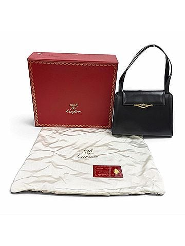Cartier Cartier Sapphire Line Square Leather Handbag, Black with Gold Hardware, Made in France, Women's, Box and Dust Bag. (view 2)