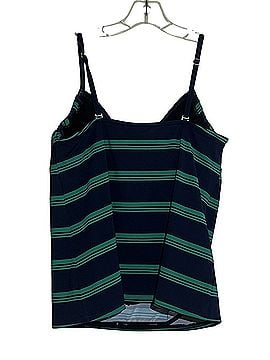 Lands' End Navy Blue and Green Striped Ruched Tankini Swimsuit Top (view 2)