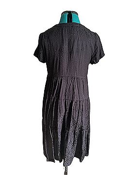 Anthropologie Black Short-Sleeve Tiered V-Neck Dress Casual Dress (view 2)