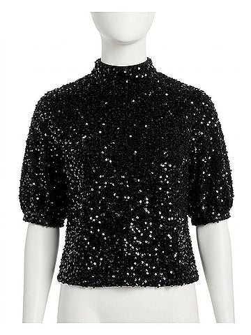 Nicole Miller Ava Velvet Sequin Short Sleeve Top in Very Black (view 1)