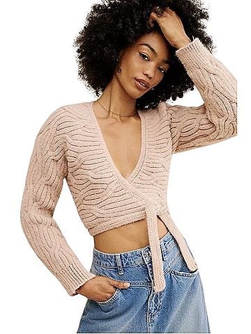 Bishop + Young Cable-Knit Wrap Sweater Long Sleeve T-Shirt (view 1)