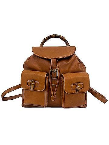 Gucci GUCCI Vintage Bamboo Leather Backpack (Brown, 64936) (view 1)