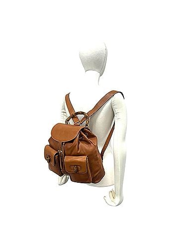 Gucci GUCCI Vintage Bamboo Leather Backpack (Brown, 64936) (view 2)