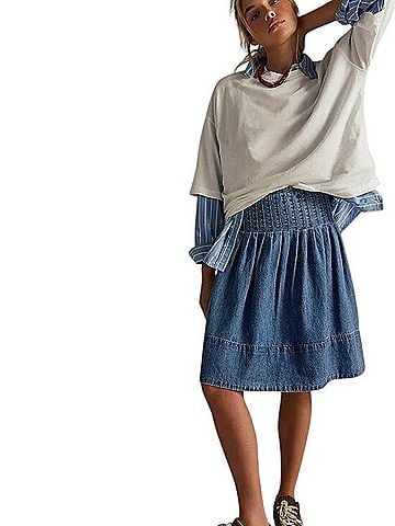 Free People Peyton Pintuck Denim Skirt (view 1)