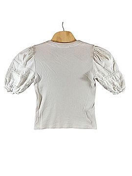 Veronica Beard Jeans Pima Cotton Ribbed Puff Sleeve Lace Trim Top Short Sleeve T-Shirt (view 2)