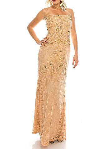 Adrianna Papell Beaded And Sequin Strapless Dress in Champagne (view 2)