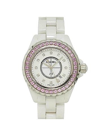 Chanel Chanel J12 33mm H2010 Women's Watch, Date, 12 Diamonds, Pink Sapphire, White Ceramic Quartz Watch (view 1)