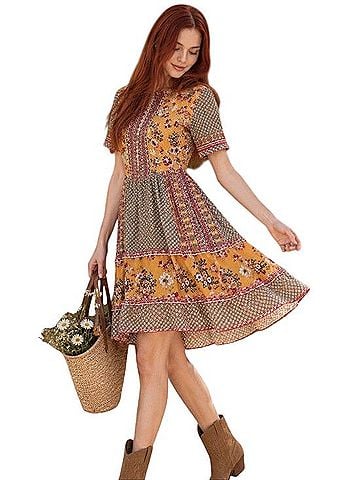 Seen Worn Kept Carmel Embroidered Tunic Casual Dress (view 1)