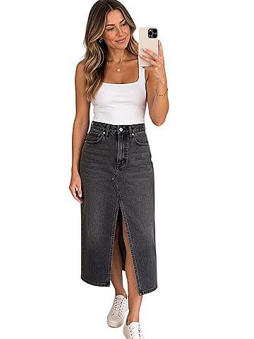 Abercrombie & Fitch High Rise Denim Midi Skirt Denim Skirt (view 1)
