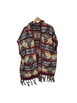 American Eagle Outfitters Southwest Fringe Hooded Open Blanket Poncho Sweater Poncho (view 1)