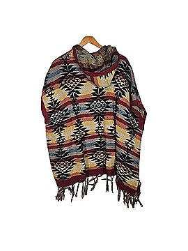 American Eagle Outfitters Southwest Fringe Hooded Open Blanket Poncho Sweater Poncho (view 2)