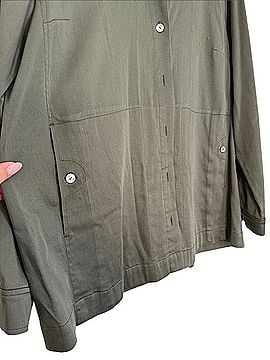 Soft Surroundings Olive Green Button-Front Shirt Jacket Long Sleeve T-Shirt (view 2)