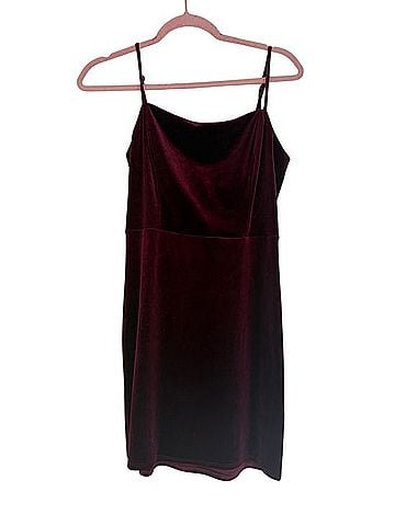 Urban Outfitters Burgundy Velvet Mini Slip Dress Casual Dress (view 1)