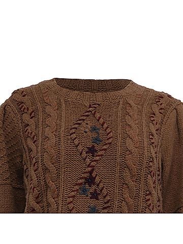 LoveShackFancy Loveshackfancy Leni Embroidered Sweater in Brown Nylon (view 2)