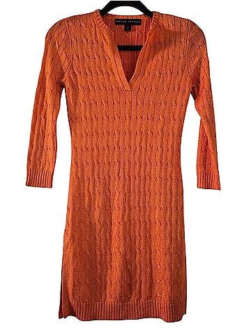 Ralph Lauren Black Label 100% Silk Orange Cable Knit Mini Casual Dress (view 1)