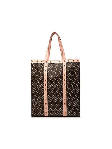 Burberry TB Monogram E Canvas and Studded Leather Vertical Tote (view 1)