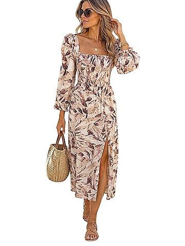 House of Harlow 1960 Linen Blend Palm Leaf Midi Dress Casual Dress (view 1)