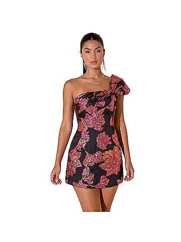 Dress the Population One Shoulder Metallic Floral Brocade Mini Dress Cocktail Dress (view 1)