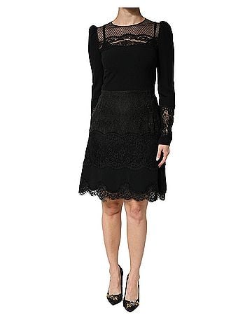 Dolce & Gabbana Black Lace Sheer Panel Midi Long Sleeve Women's Dress (view 1)