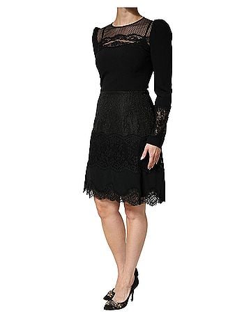 Dolce & Gabbana Black Lace Sheer Panel Midi Long Sleeve Women's Dress (view 2)
