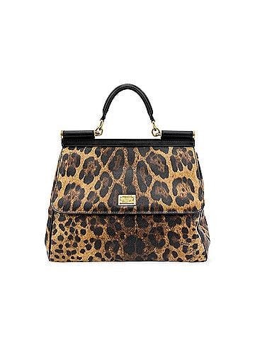 Dolce & Gabbana Miss Sicily Leopard Print Leather Brown Calfskin Handbag (view 1)