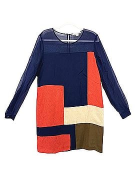 Diane von Furstenberg Dvf Navy Orange Colorblock Silk Sheer Sleeve Dress Casual Dress (view 1)