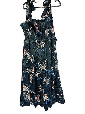 Rebecca Taylor Hydrangea Floral Smocked Tie Shoulder Midi Dress Casual Dress (view 1)