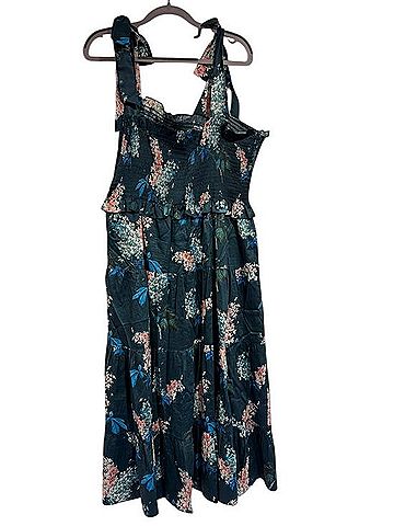 Rebecca Taylor Hydrangea Floral Smocked Tie Shoulder Midi Dress Casual Dress (view 2)