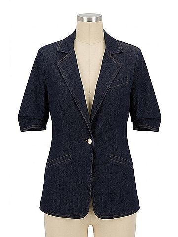 Joseph Ribkoff Puff Sleeve Blazer Jacket in Dark Blue Denim (view 1)