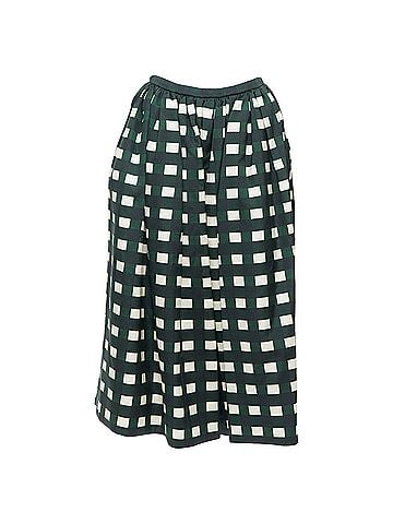 Prada Prada 2022 Runway Green Cream Check Silk Midi Skirt (view 1)