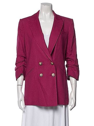 Veronica Beard Double-Breasted, Ruched Sleeve, Linen blend Blazer Blazer (view 1)