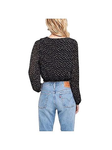 Astr Plisse Dotted Faux Wrap Crop Blouse Long Sleeve T-Shirt (view 2)