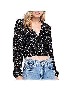 Astr Plisse Dotted Faux Wrap Crop Blouse Long Sleeve T-Shirt (view 1)