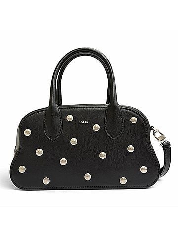 Bally BALLY Unda Satchel Leather Polka Dot 2-Way Handbag/Shoulder Bag, Black with Silver Hardware, Made in Italy, Women's, Comes Dust Bag (view 1)