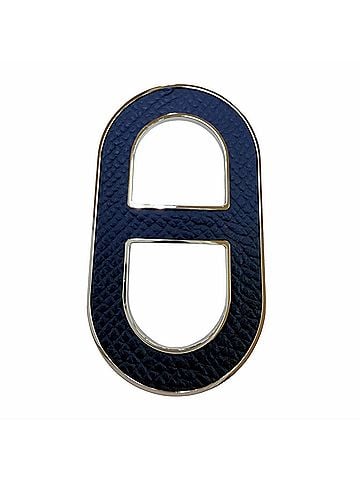 Hermès HERMES Chaine d'Ancre brooch, leather and metal, current model, navy silver, made in France, women's, with dust bag. (view 1)