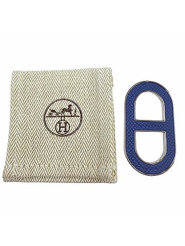 Hermès HERMES Chaine d'Ancre brooch, leather and metal, current model, navy silver, made in France, women's, with dust bag. (view 2)