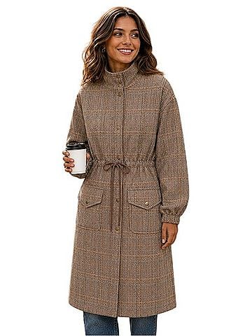 Sage The Label Wool Blend Herringbone Drawstring Waist High Collar Coat Coat (view 1)