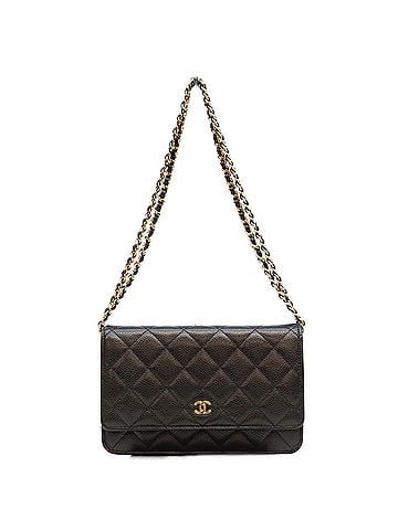 Chanel CHANEL AP0250 Tamless Classic Caviar Chain Wallet Shoulder Bag, Black with Gold Hardware, Women's (view 1)